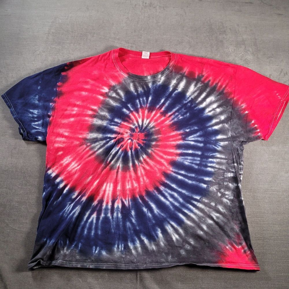 Tie Dye Vintage TShirt Gildan Tag Black Red Blue Mens Size 2XL XL‎